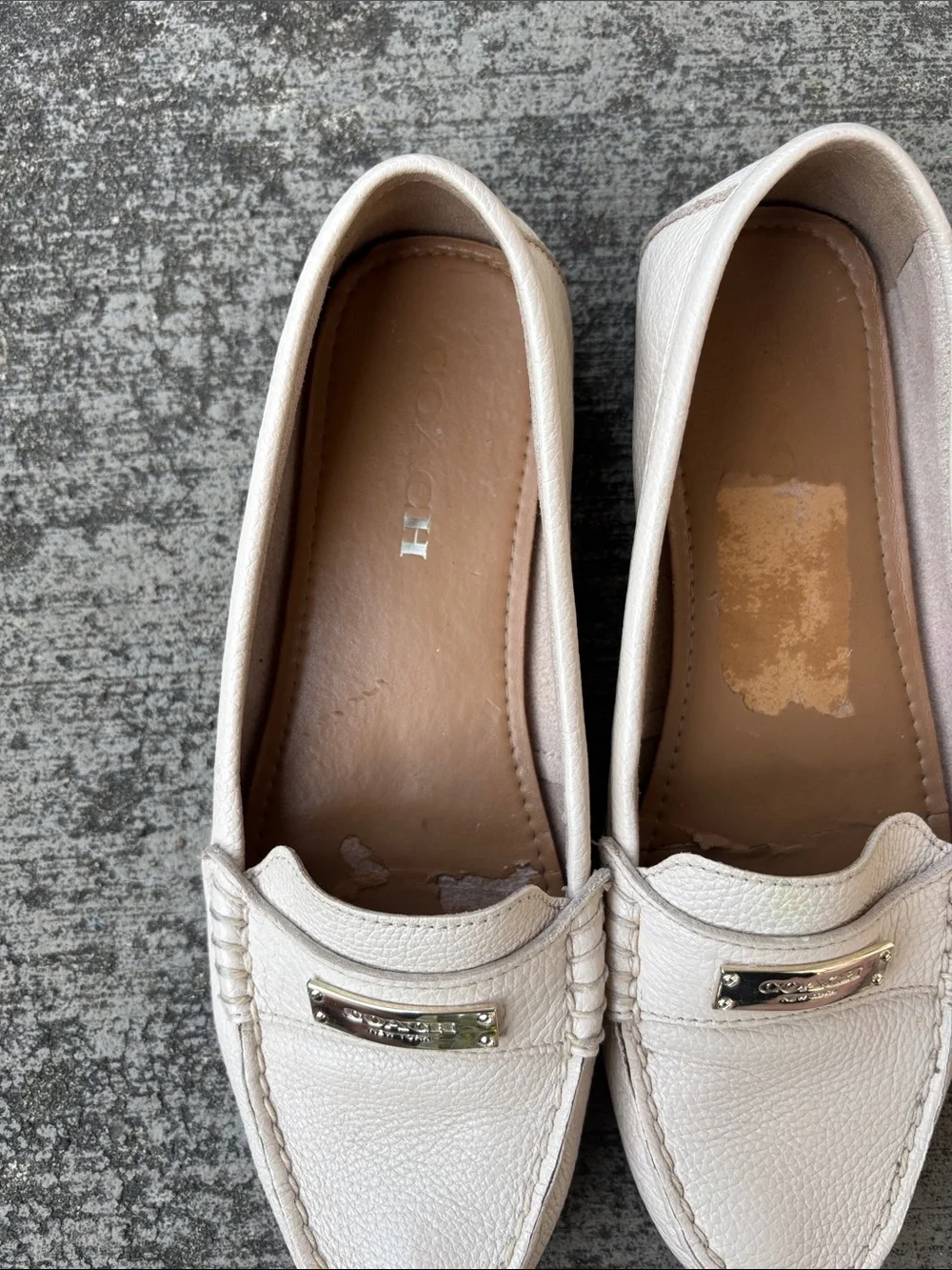 Coach Leather Slip-On Loafers in Cream with Gold Accent